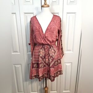 NWT Anthropologie Raga floral boho dress open sleeve rose sunset pink Size XS
